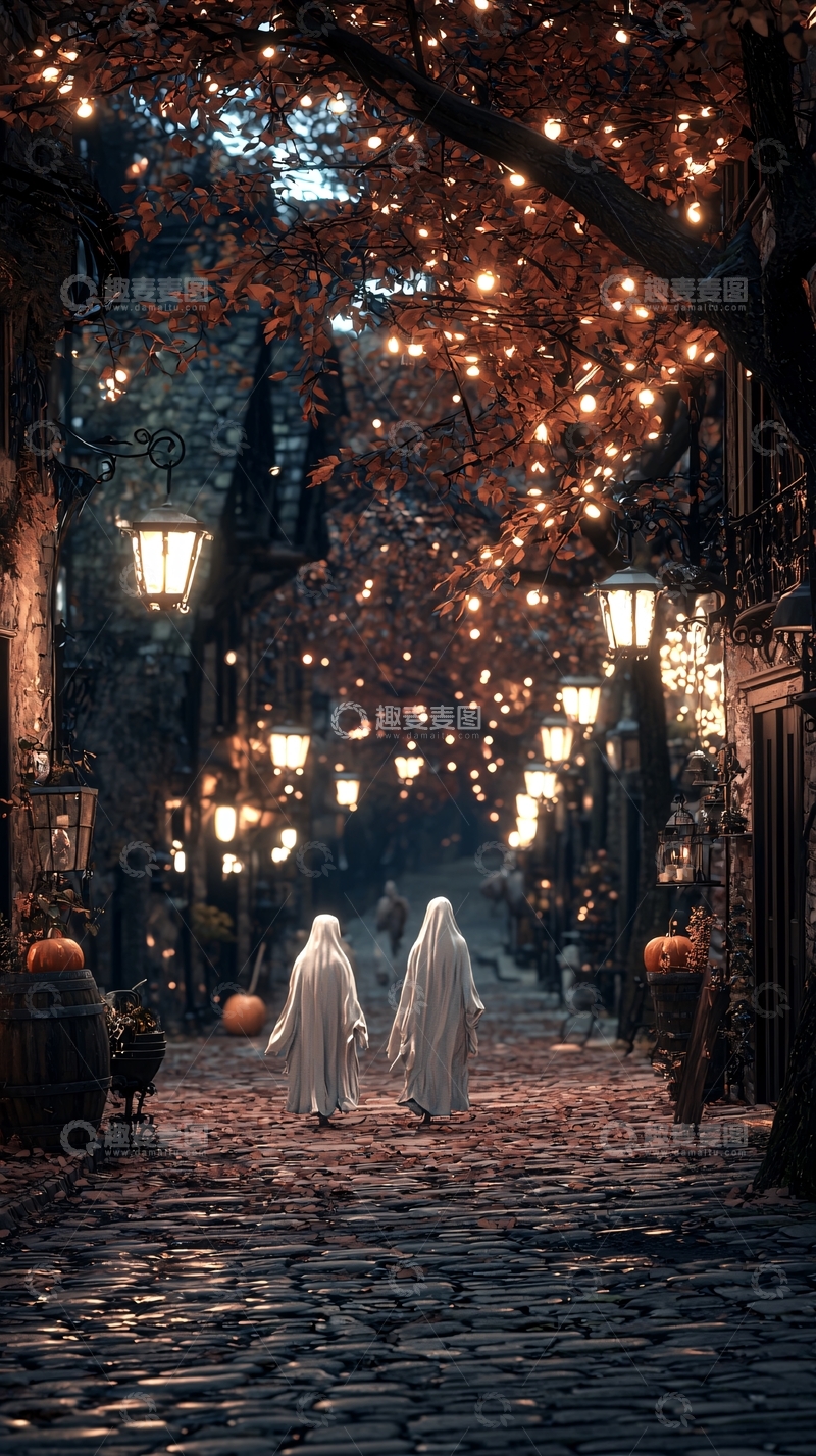 高清大图下载【趣麦麦图】秋夜巷中幽灵漫步