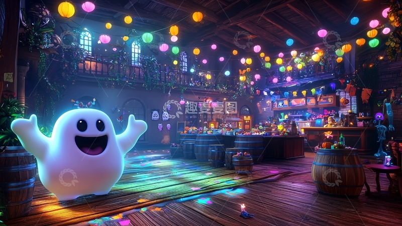 高清大图下载【趣麦麦图】万圣节主题鬼魂酒吧场景