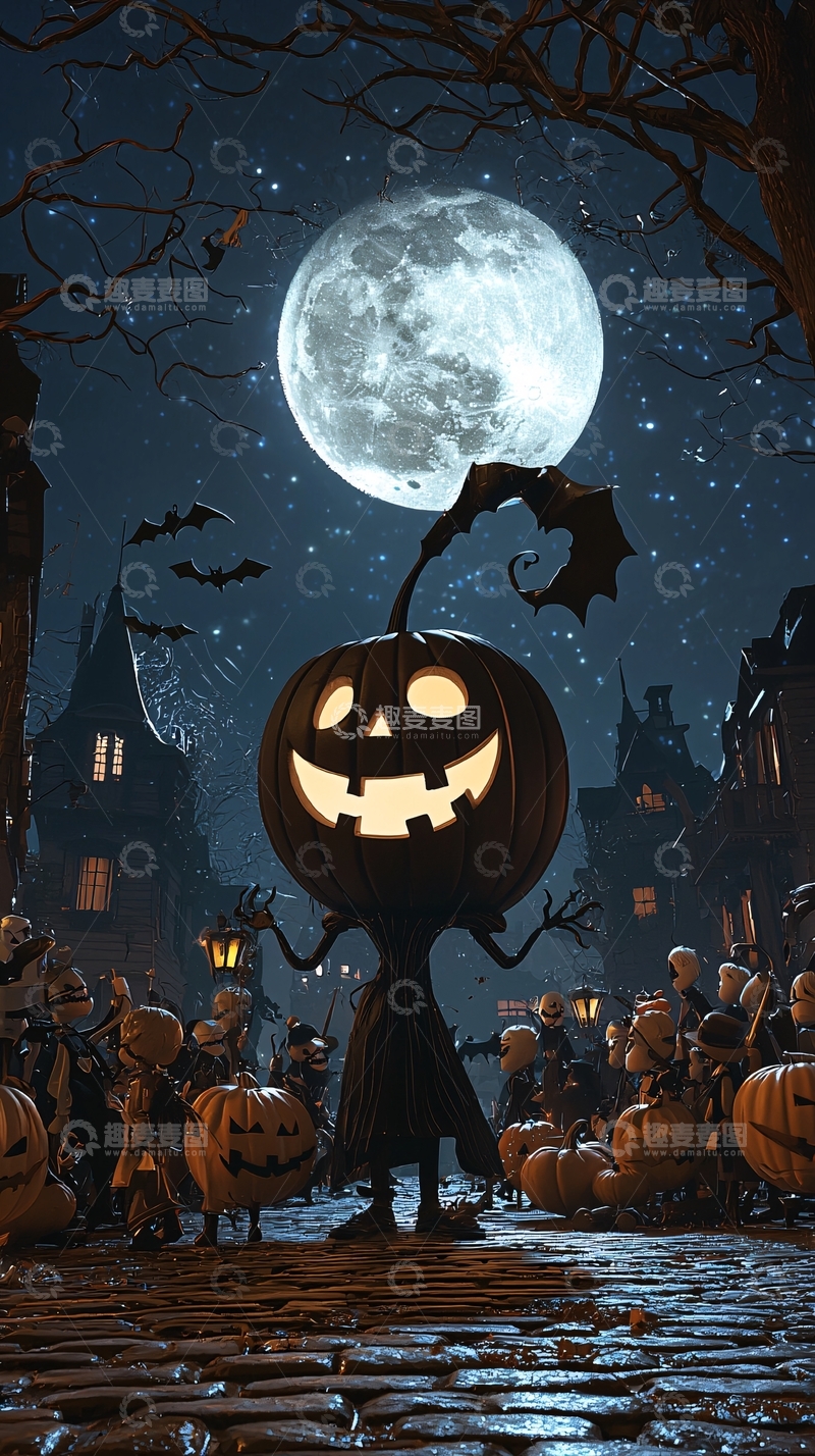 高清大图下载【趣麦麦图】万圣节南瓜灯夜景