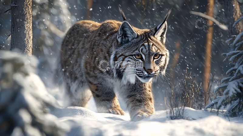 高清大图下载【趣麦麦图】雪地中的猫科动物