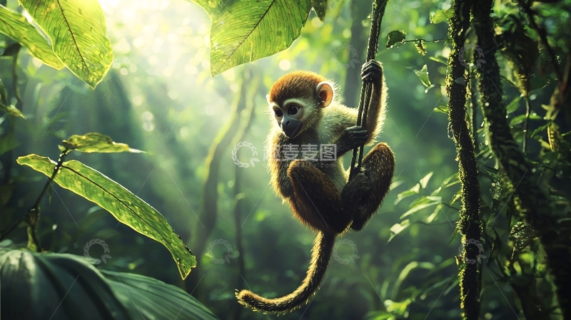 高清大图下载【趣麦麦图】丛林中的小猴子