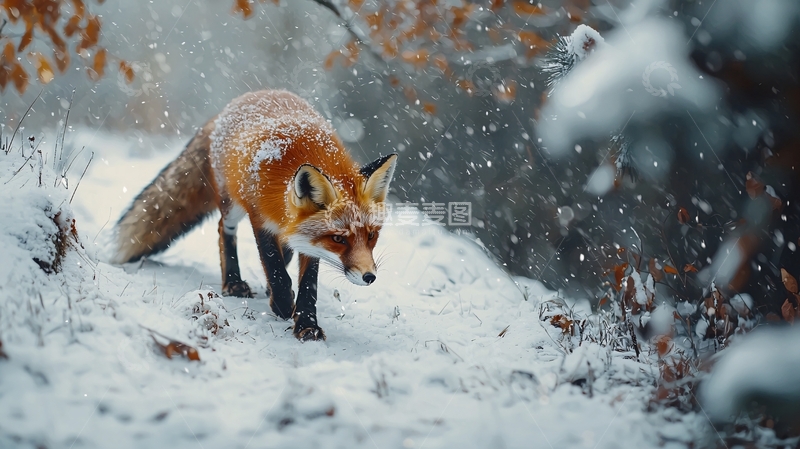 高清大图下载【趣麦麦图】雪地里的狐狸