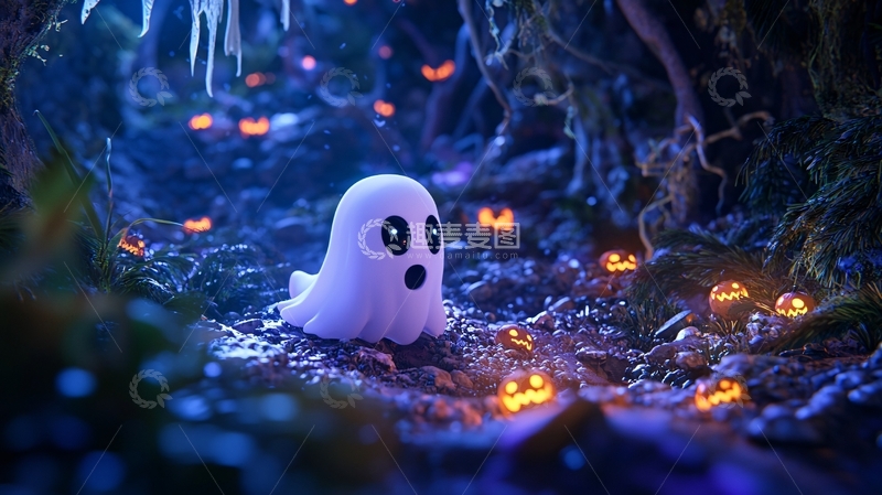 高清大图下载【趣麦麦图】幽灵森林中的南瓜灯