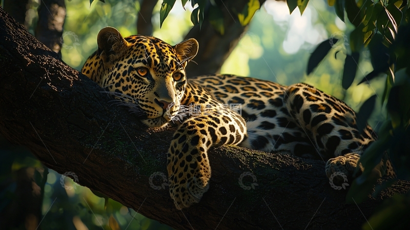 高清大图下载【趣麦麦图】树上的豹子休息场景