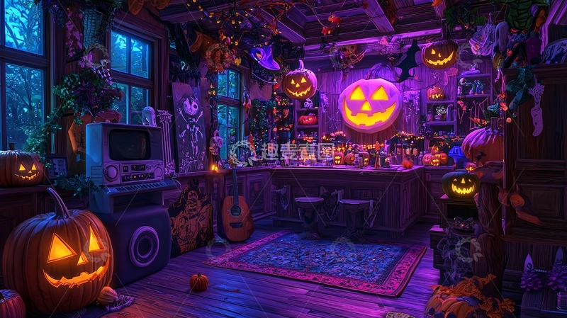 高清大图下载【趣麦麦图】万圣节主题室内装饰场景