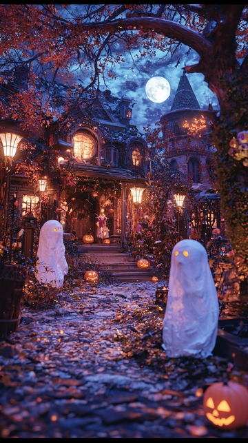万圣节鬼屋夜景