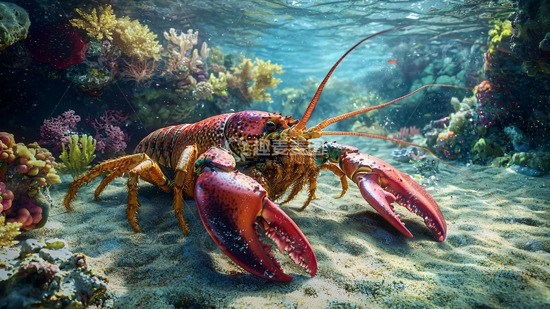 高清大图下载【趣麦麦图】海底龙虾与珊瑚礁