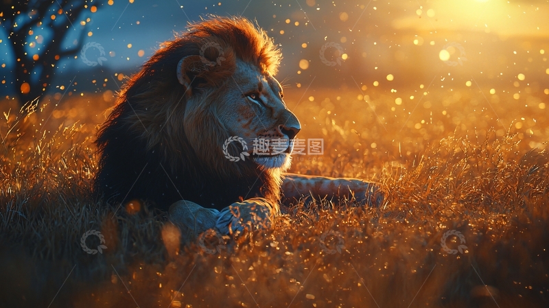 高清大图下载【趣麦麦图】夕阳下的雄狮