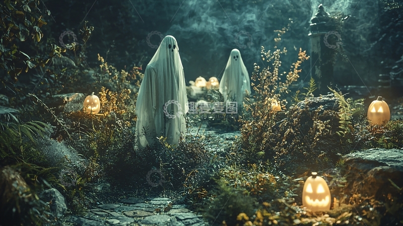 高清大图下载【趣麦麦图】幽灵森林中的南瓜灯