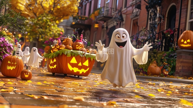 高清大图下载【趣麦麦图】万圣节鬼魂南瓜街景