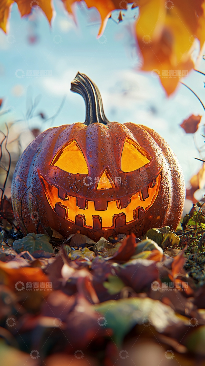 高清大图下载【趣麦麦图】秋日南瓜灯与落叶