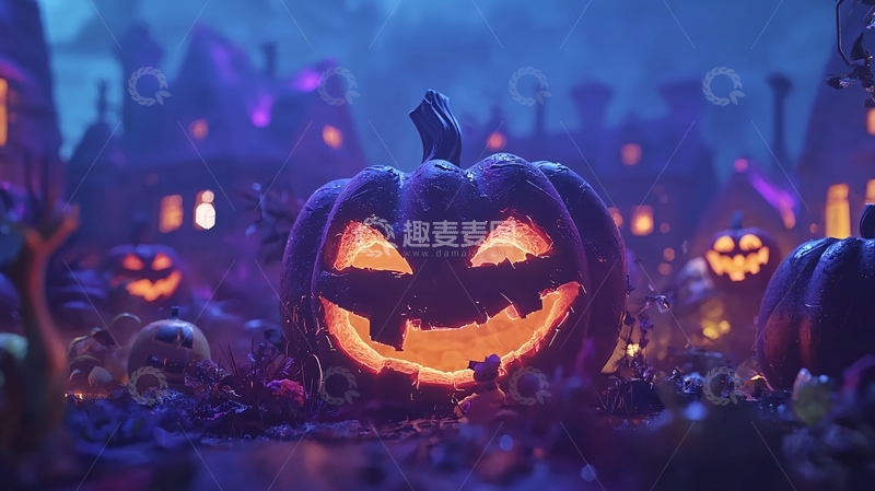 高清大图下载【趣麦麦图】万圣节南瓜灯夜景