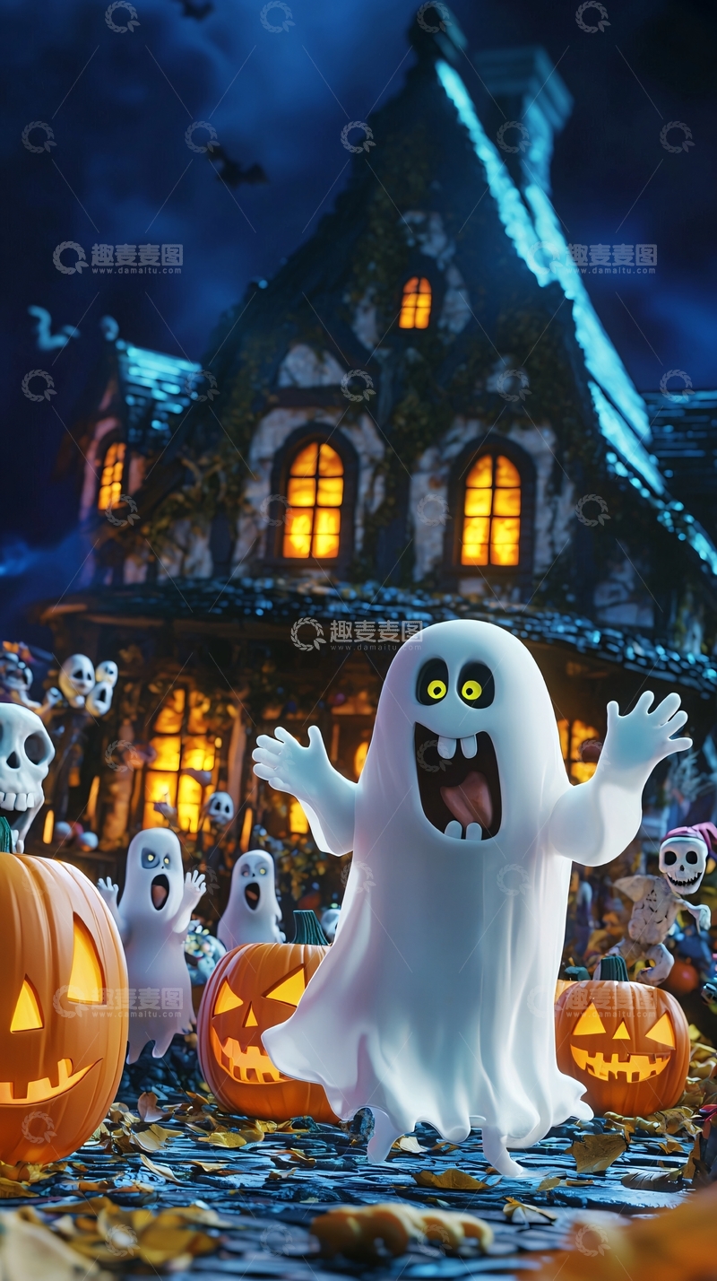 高清大图下载【趣麦麦图】万圣节鬼魂与南瓜灯