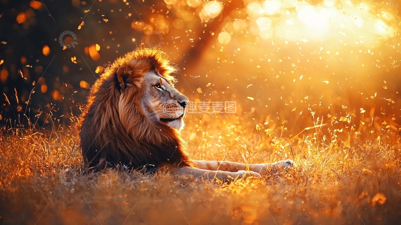 高清大图下载【趣麦麦图】夕阳下的雄狮