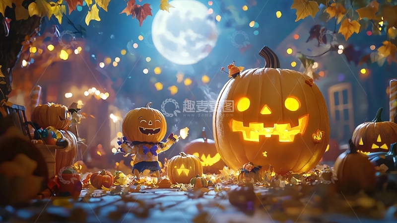 高清大图下载【趣麦麦图】万圣节南瓜灯与小鬼