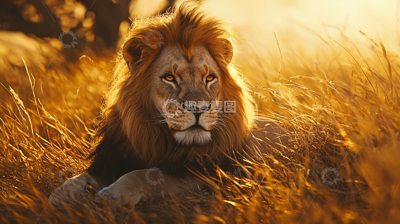 高清大图下载【趣麦麦图】夕阳下的雄狮