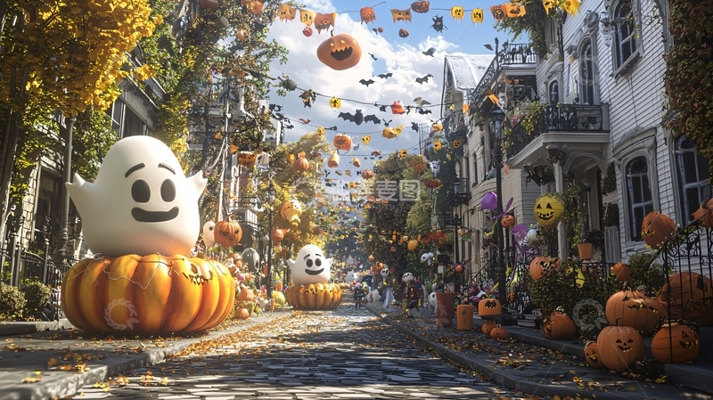 高清大图下载【趣麦麦图】万圣节装饰街道场景