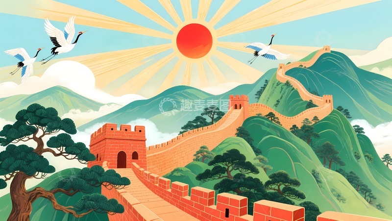 高清大图下载【趣麦麦图】万里长城国画
