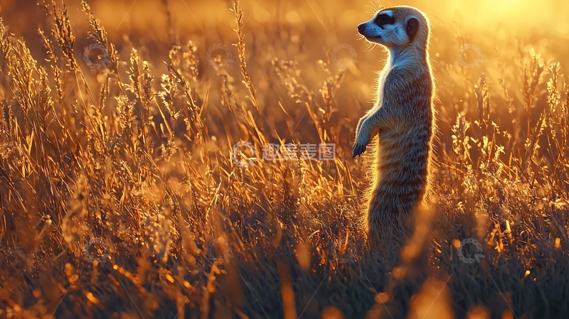 高清大图下载【趣麦麦图】日落时分的草地上的小动物