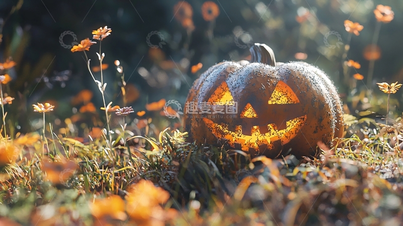 高清大图下载【趣麦麦图】秋日南瓜灯与野花