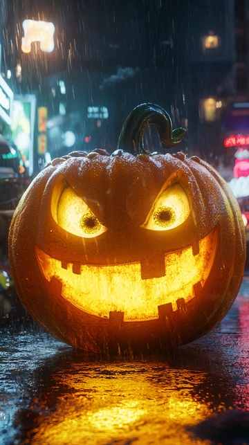 雨夜中的南瓜灯