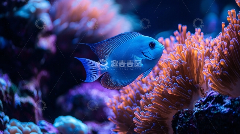 高清大图下载【趣麦麦图】蓝色鱼与珊瑚礁