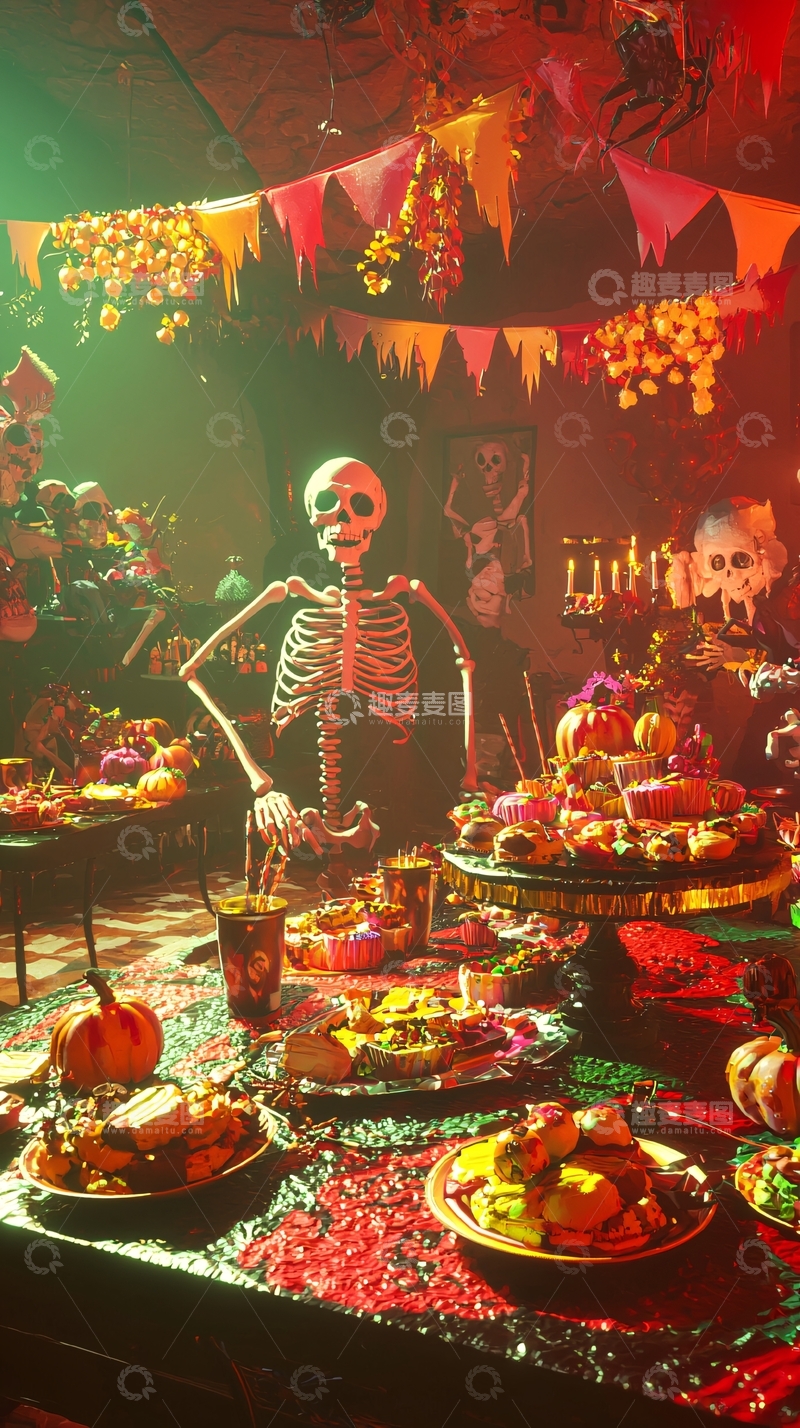 高清大图下载【趣麦麦图】万圣节骷髅与美食盛宴