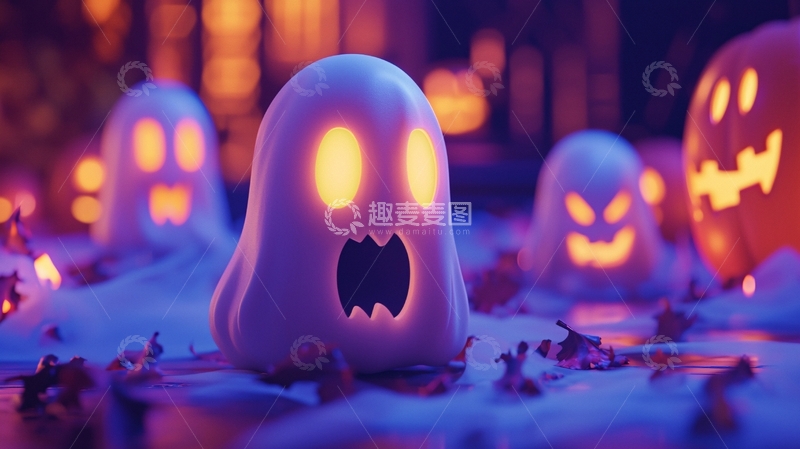 高清大图下载【趣麦麦图】万圣节鬼魂南瓜灯装饰场景
