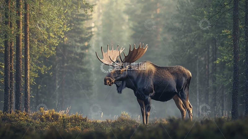 高清大图下载【趣麦麦图】森林中的雄性驼鹿