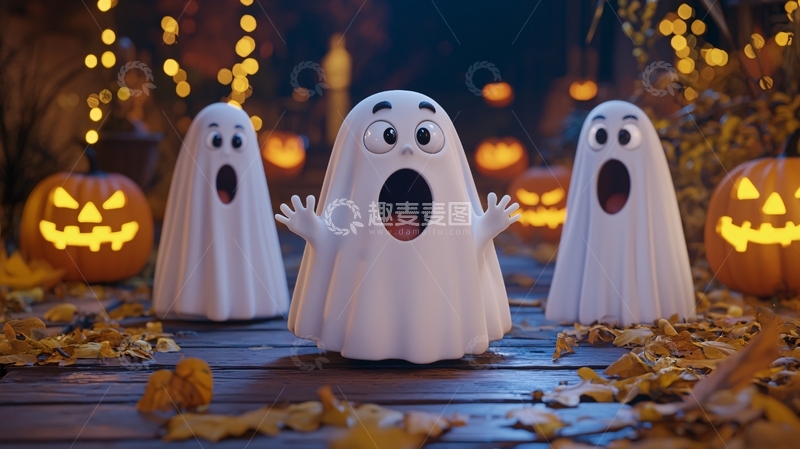 高清大图下载【趣麦麦图】万圣节鬼魂南瓜灯装饰场景
