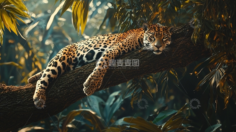 高清大图下载【趣麦麦图】树上的豹子休息场景