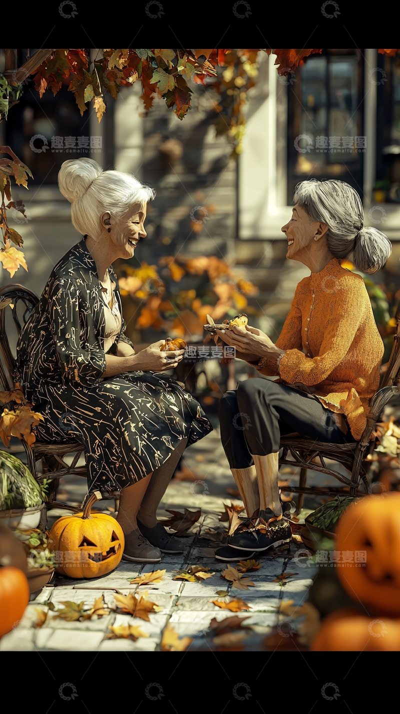 高清大图下载【趣麦麦图】秋日南瓜与笑声的温馨时光
