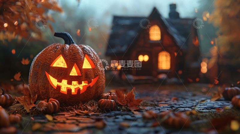 高清大图下载【趣麦麦图】万圣节南瓜灯与老屋