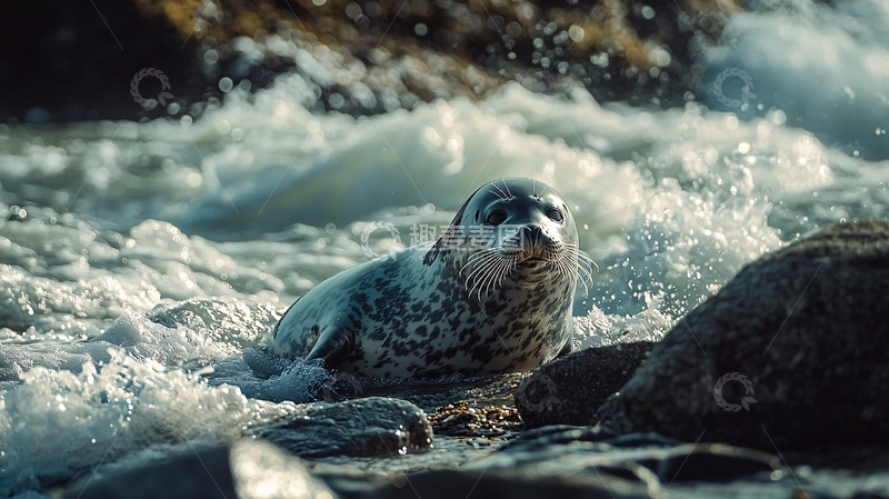 高清大图下载【趣麦麦图】海豹在岩石上的特写