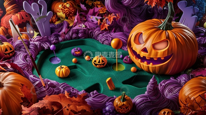 高清大图下载【趣麦麦图】万圣节主题迷你高尔夫场景
