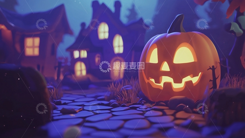 高清大图下载【趣麦麦图】万圣节南瓜灯与幽灵村庄