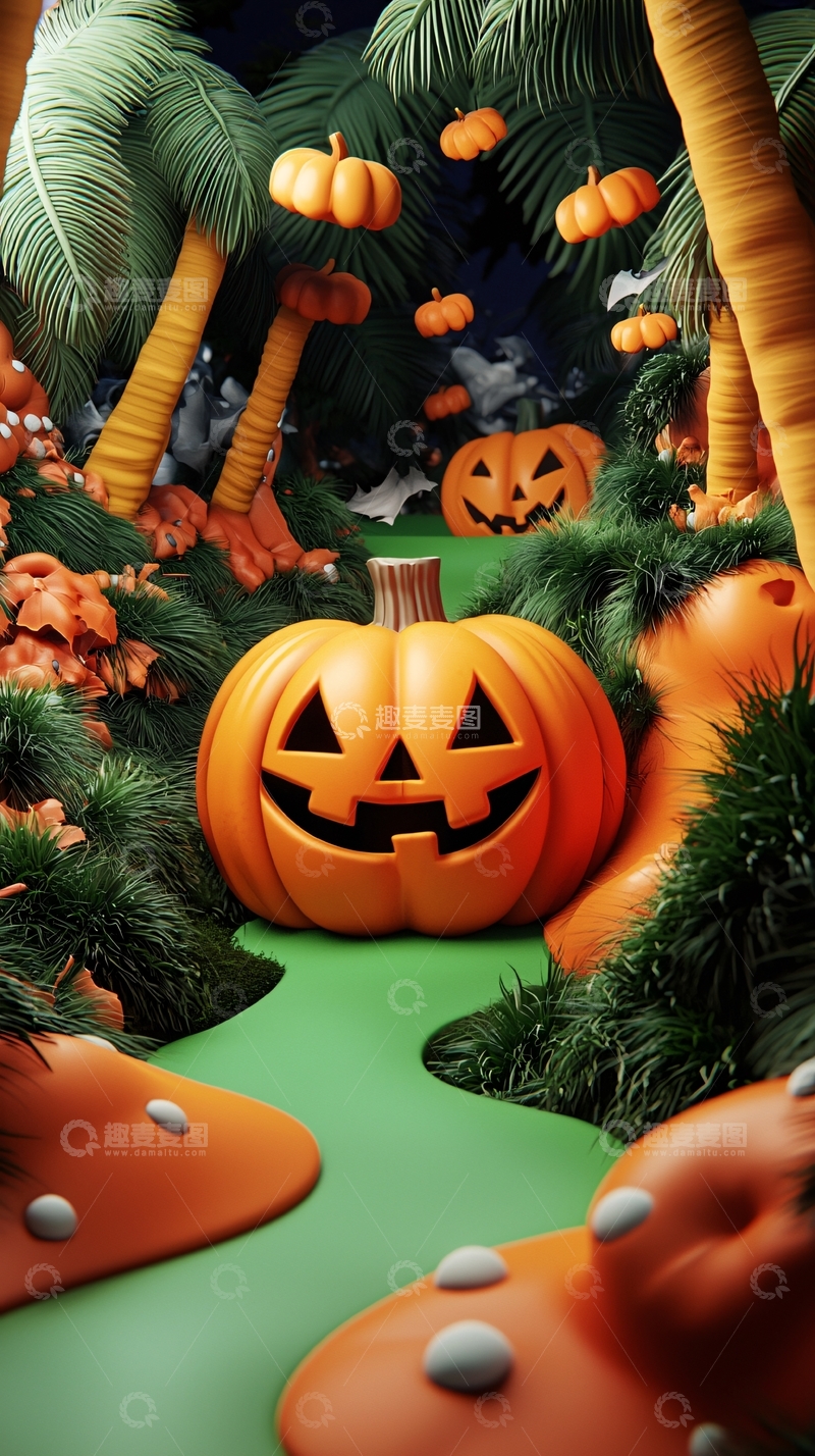 高清大图下载【趣麦麦图】万圣节南瓜森林场景