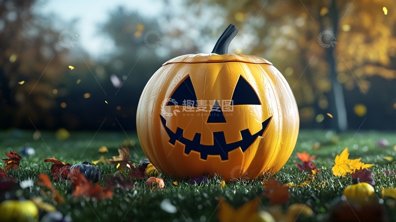 高清大图下载【趣麦麦图】万圣节南瓜灯与落叶