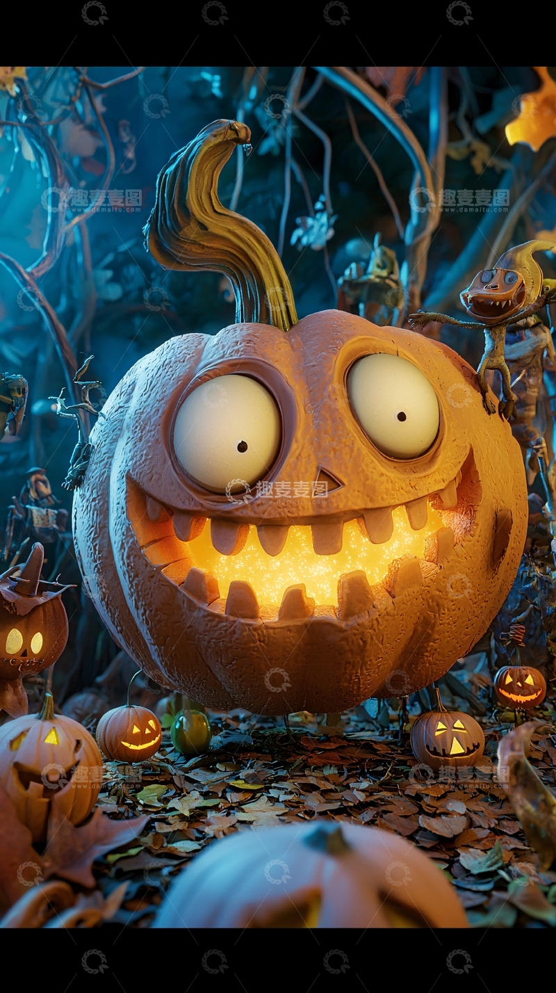 高清大图下载【趣麦麦图】万圣节南瓜灯森林场景
