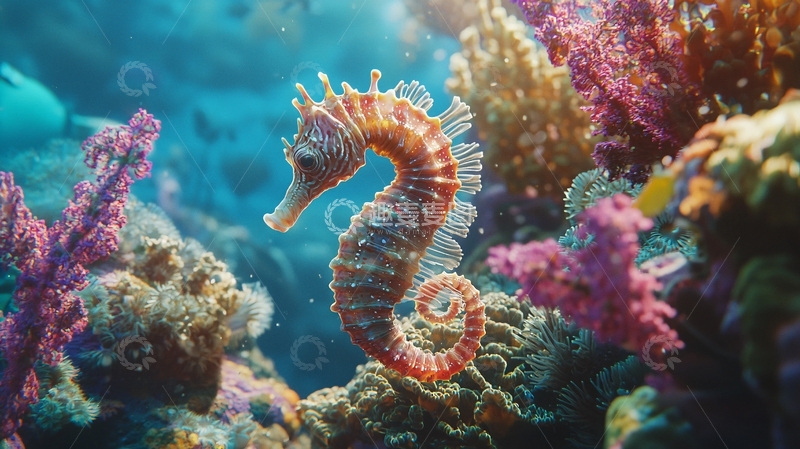 高清大图下载【趣麦麦图】海底海马与珊瑚礁