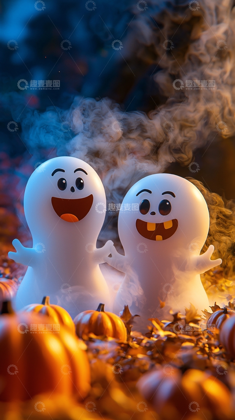 高清大图下载【趣麦麦图】万圣节鬼魂与南瓜灯