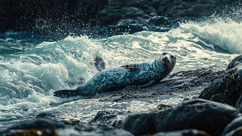 高清大图下载【趣麦麦图】海豹与波涛的宁静时刻