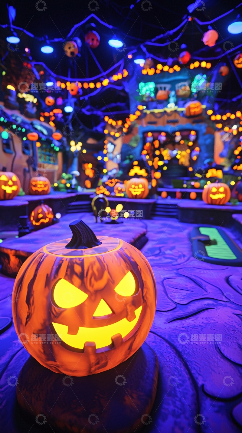 高清大图下载【趣麦麦图】万圣节南瓜灯主题乐园夜景