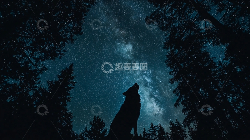 高清大图下载【趣麦麦图】夜空下的狼嚎
