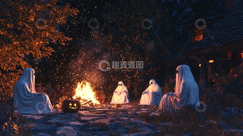 高清大图下载【趣麦麦图】万圣节夜晚鬼魂篝火聚会