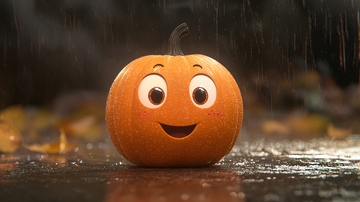 雨中可爱南瓜灯