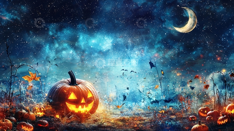 高清大图下载【趣麦麦图】万圣节夜景南瓜灯