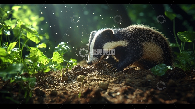 高清大图下载【趣麦麦图】阳光下的小獾挖掘泥土