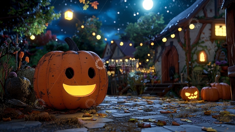 高清大图下载【趣麦麦图】万圣节南瓜灯夜景