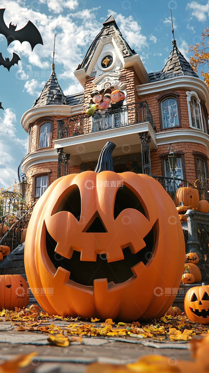 高清大图下载【趣麦麦图】万圣节南瓜与古堡装饰